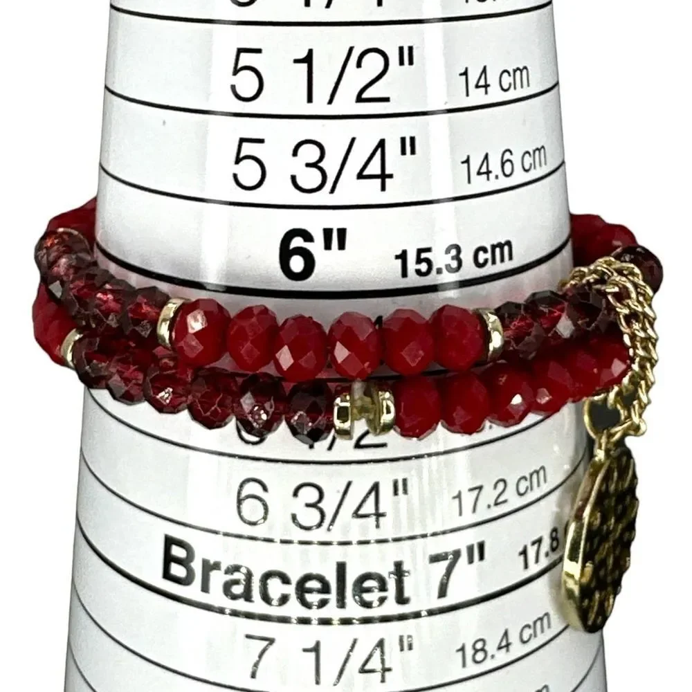 Garnet Beads Bracelet Glass Gold Plated Spacer Beads Dangle Charm Double Stretch